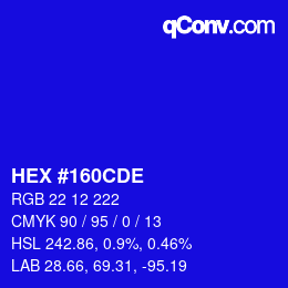 Color code: HEX #160CDE | qconv.com