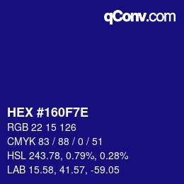 カラーコード: HEX #160F7E | qconv.com