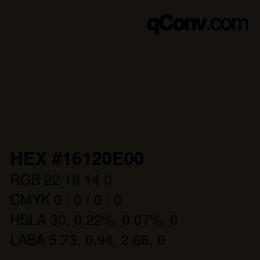 Color code: HEX #16120E00 | qconv.com