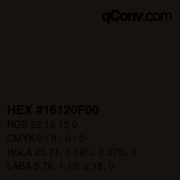 Code couleur: HEX #16120F00 | qconv.com