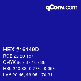 カラーコード: HEX #16149D | qconv.com
