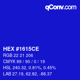 Farbcode: HEX #1615CE | qconv.com