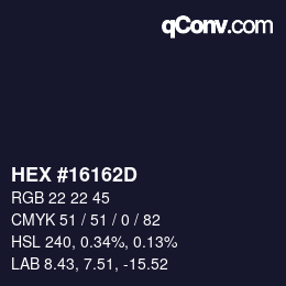 Color code: HEX #16162D | qconv.com