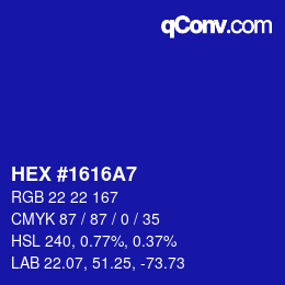 Color code: HEX #1616A7 | qconv.com