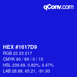 Color code: HEX #1617D9 | qconv.com