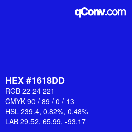Color code: HEX #1618DD | qconv.com