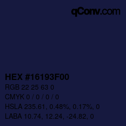 Farbcode: HEX #16193F00 | qconv.com