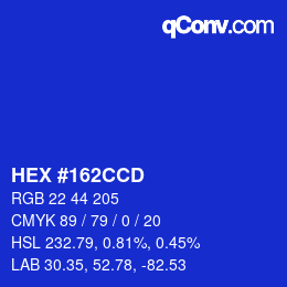 Color code: HEX #162CCD | qconv.com