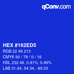 颜色代码: HEX #162ED5 | qconv.com