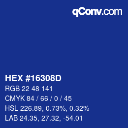 Color code: HEX #16308D | qconv.com