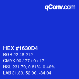 颜色代码: HEX #1630D4 | qconv.com