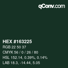 Farbcode: HEX #163225 | qconv.com