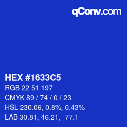 Color code: HEX #1633C5 | qconv.com