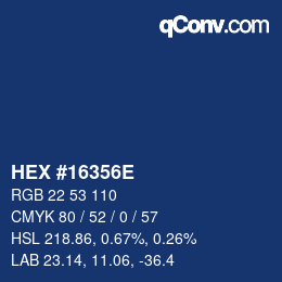 Color code: HEX #16356E | qconv.com