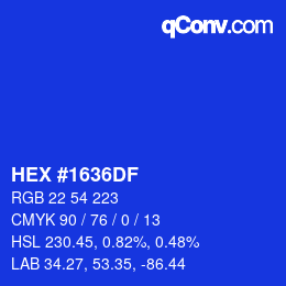 Color code: HEX #1636DF | qconv.com