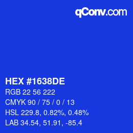 Color code: HEX #1638DE | qconv.com