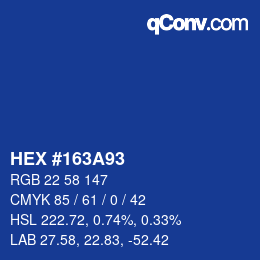 Color code: HEX #163A93 | qconv.com