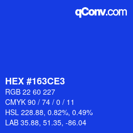 Farbcode: HEX #163CE3 | qconv.com
