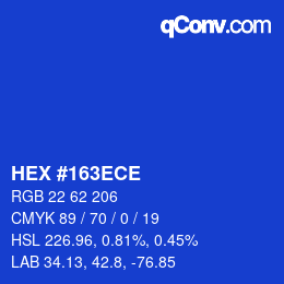 Color code: HEX #163ECE | qconv.com