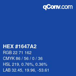 颜色代码: HEX #1647A2 | qconv.com