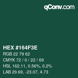 Farbcode: HEX #164F3E | qconv.com