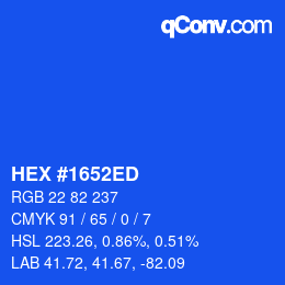 Color code: HEX #1652ED | qconv.com