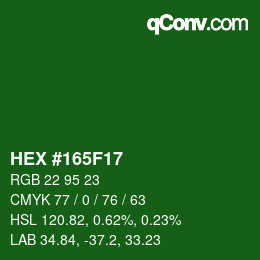 Code couleur: HEX #165F17 | qconv.com