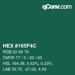 カラーコード: HEX #165F4C | qconv.com