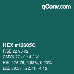 Color code: HEX #16605C | qconv.com