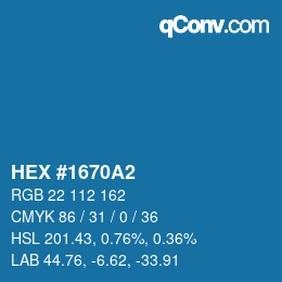 颜色代码: HEX #1670A2 | qconv.com