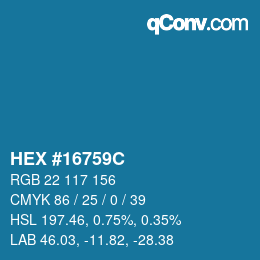 Color code: HEX #16759C | qconv.com