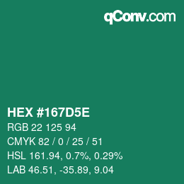 Color code: HEX #167D5E | qconv.com