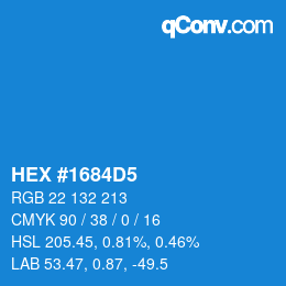 颜色代码: HEX #1684D5 | qconv.com