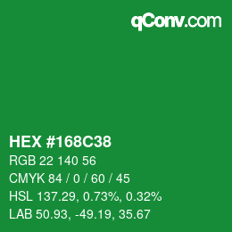 Color code: HEX #168C38 | qconv.com