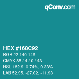 Farbcode: HEX #168C92 | qconv.com