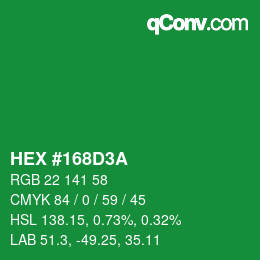 Color code: HEX #168D3A | qconv.com