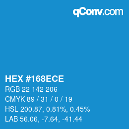 カラーコード: HEX #168ECE | qconv.com