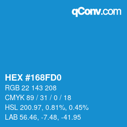 颜色代码: HEX #168FD0 | qconv.com
