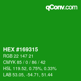 Farbcode: HEX #169315 | qconv.com