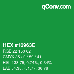 Farbcode: HEX #16963E | qconv.com