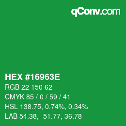 Color code: HEX #16963E | qconv.com