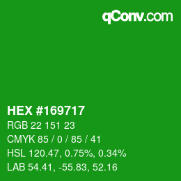 颜色代码: HEX #169717 | qconv.com