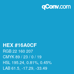 Color code: HEX #16A0CF | qconv.com