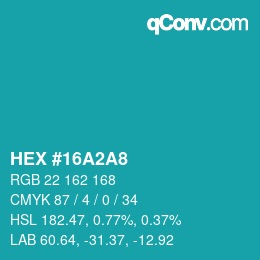 颜色代码: HEX #16A2A8 | qconv.com