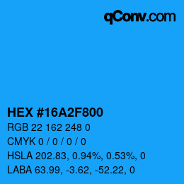 Color code: HEX #16A2F800 | qconv.com
