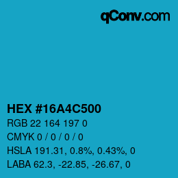 Farbcode: HEX #16A4C500 | qconv.com