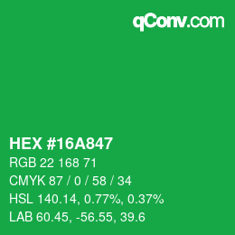 颜色代码: HEX #16A847 | qconv.com