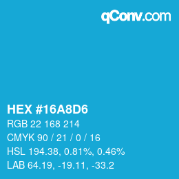 カラーコード: HEX #16A8D6 | qconv.com
