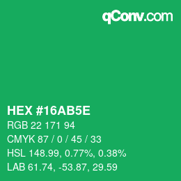 Farbcode: HEX #16AB5E | qconv.com
