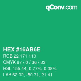 Color code: HEX #16AB6E | qconv.com